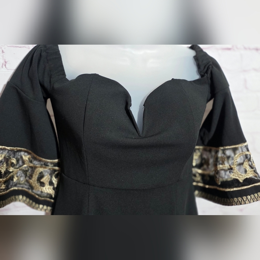 Soieblu Womens Sexy Gold Embroidery Date Night Dress Sz Medium New - Picture 3 of 7